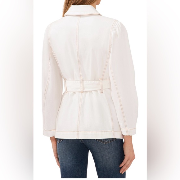 NWOT CeCe belted white denim jacket. Size L. - Picture 2 of 3